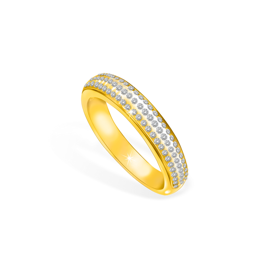 Three Raw Dome Setting Diamond Ring in Gold